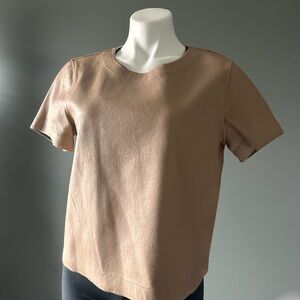 BCBGMaxAzria Reversible Tan Short Sleeve Faux Leather Top